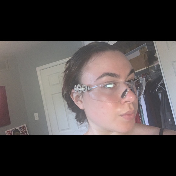 Frozone blue y2k frameless sunglasses glasses with silver rhinestone pattern - Picture 4 of 6